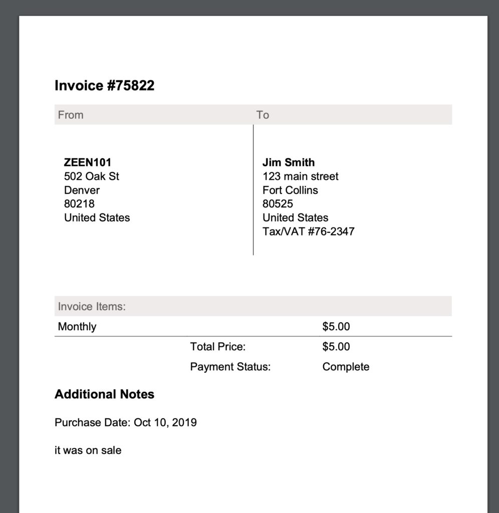 leaky paywall invoice example